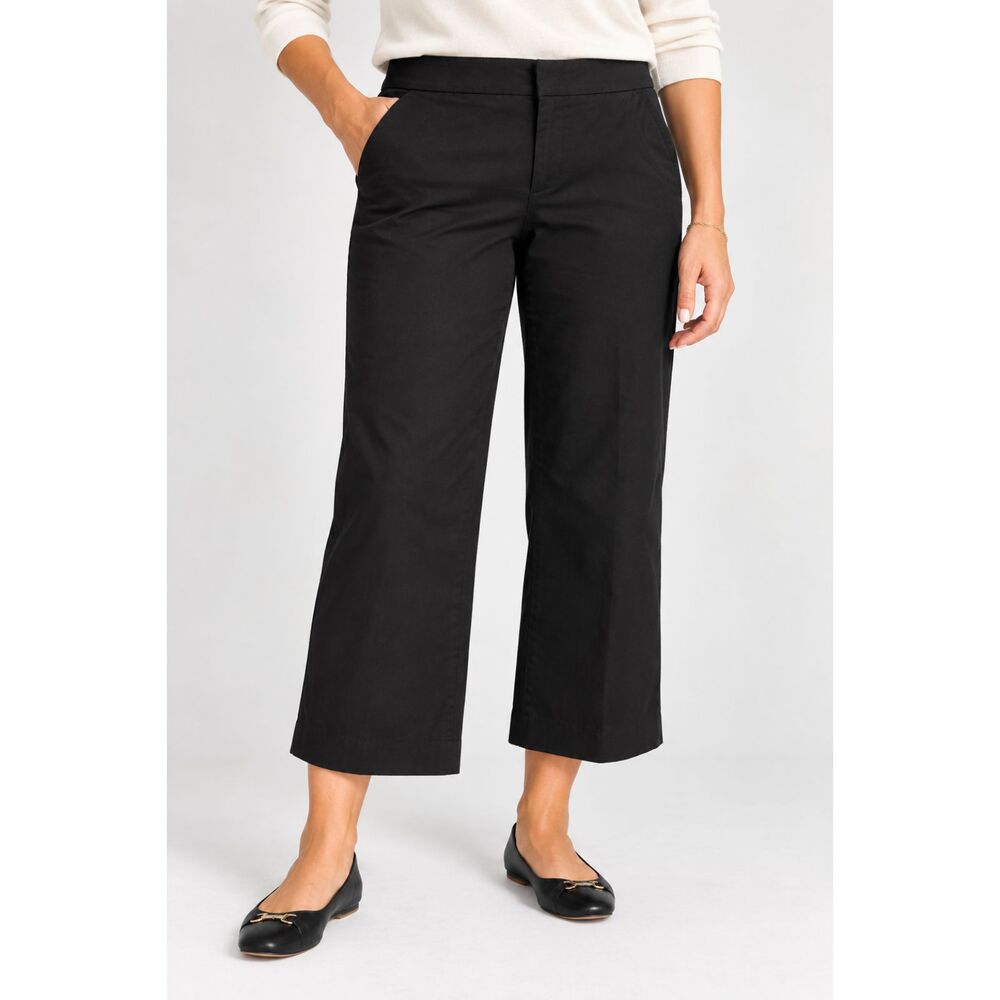 Ann Taylor Factory Petite Black Cropped Pants Womens 12P Stretch Cotton Wide Leg